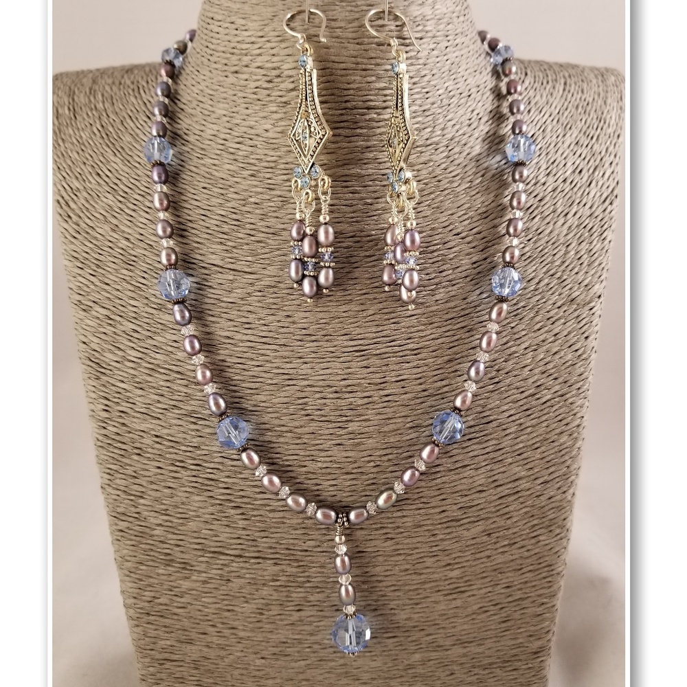 Cultured Pearl, Swarovski Crystal and Sterling Set